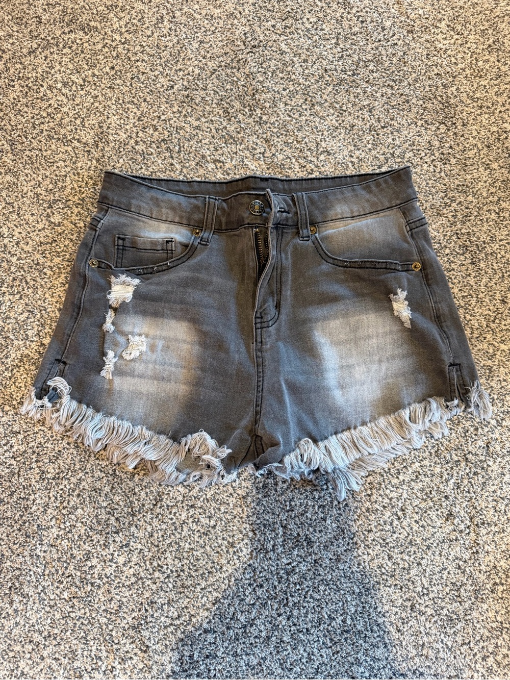 Women's Distressed Frayed Hem Grey Denim Shorts